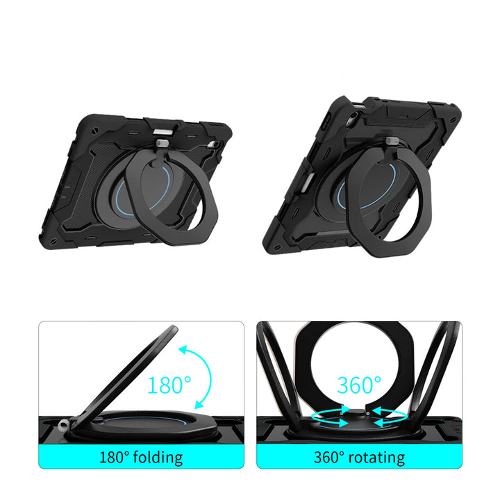 ARMOR-X Apple iPad Air 13 (M2) / (M3) / (M4) shockproof case, impact protection cover with kickstand and folding grip. Folding grip kickstand support both portrait and landscape mode.