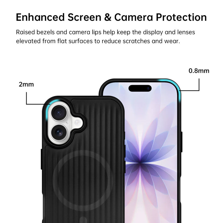 ARMOR-X iPhone 17 case with MagSafe. Raised bezels and camera lips help keep the display and lenses elevated from flat surfaces to reduce scratches and wear.