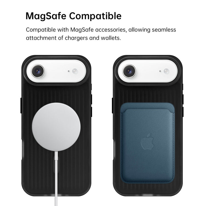 ARMOR-X iPhone Air / 17 Air case with MagSafe. Built-in magnetic ring aligns precisely with MagSafe chargers and accessories for a secure connection and stable wireless charging without removing the case.