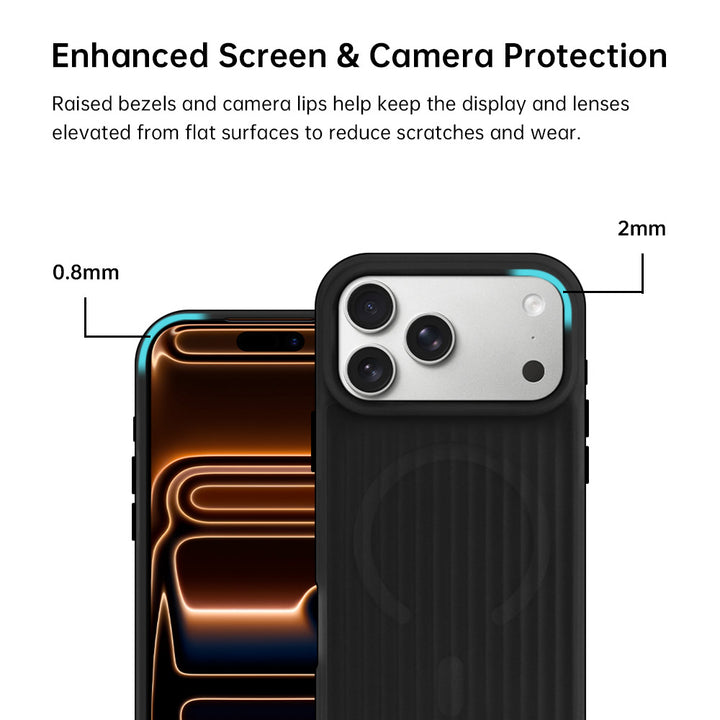 ARMOR-X iPhone 17 Pro Max case with MagSafe. Raised bezels and camera lips help keep the display and lenses elevated from flat surfaces to reduce scratches and wear.