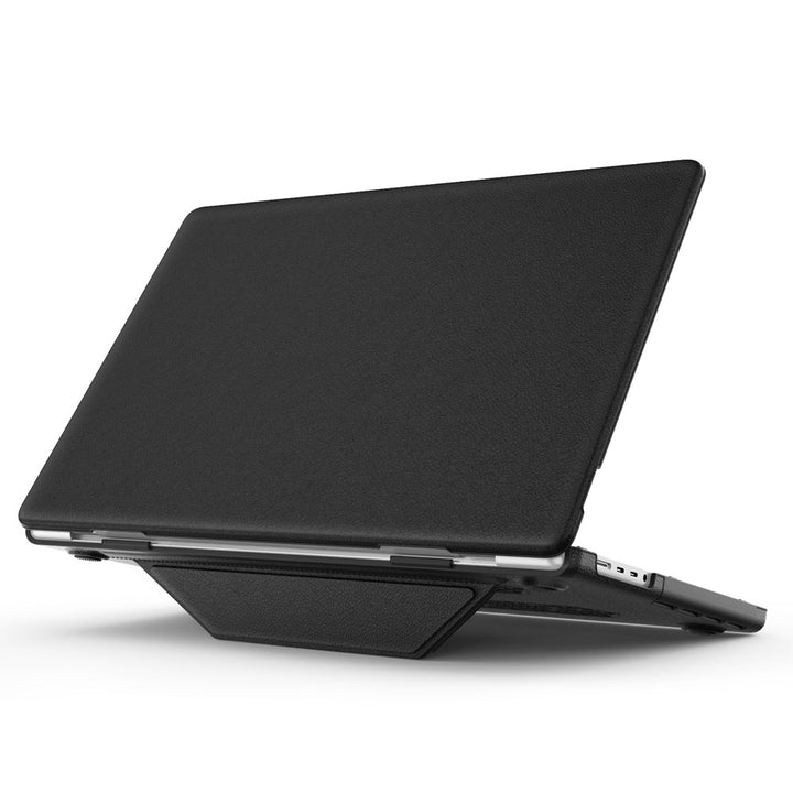 ARMOR-X MacBook Pro 16" 2021 / 2023 / 2024 (M1 Pro/Max A2485 / M2 A2780 / M3 A2991 / M4) PU leather hard shell dual layer protective cover, built-in magnetic kickstand, bringing better visual experience and helps to relieve neck strain.