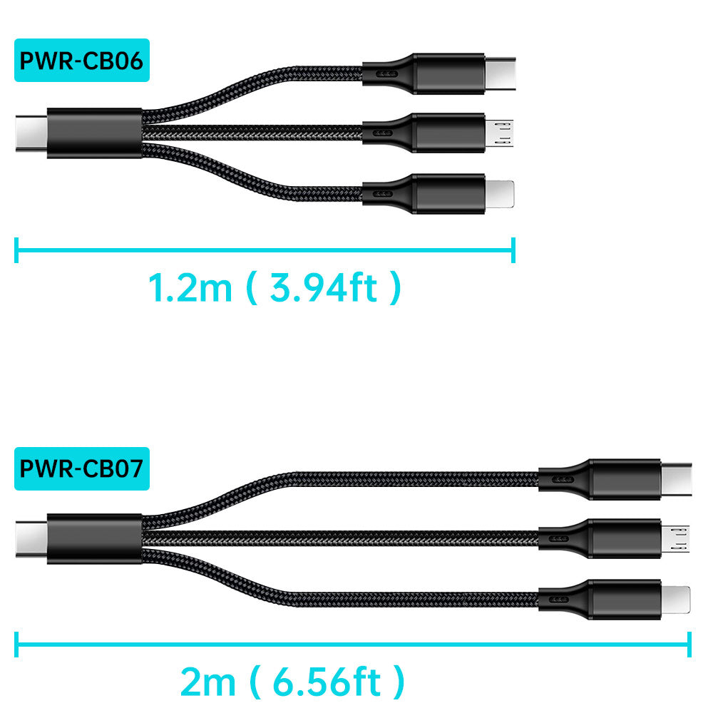PWR-CB | 2 Meter / 1.2 Meter 3-in-1 Cable | USB-C • Micro • Lightning