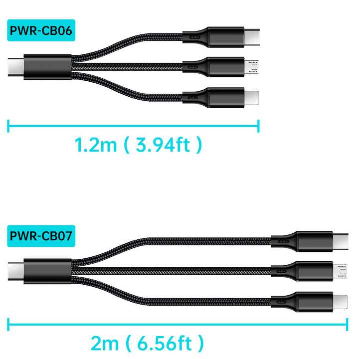 PWR-CB | 2 Meter / 1.2 Meter 3-in-1 Cable | USB-C • Micro • Lightning
