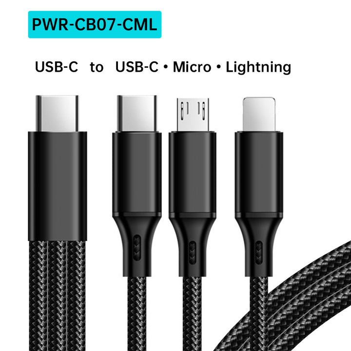 PWR-CB | 2 Meter / 1.2 Meter 3-in-1 Cable | USB-C • Micro • Lightning