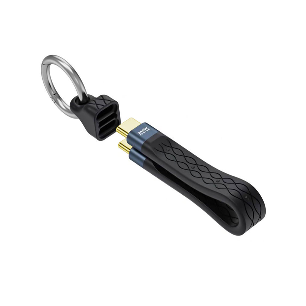 ARMOR-X PD240W USB4 Fast Charging Short Cable with Keychain. Ideal for external SSDs, large files, and high-speed data workflows. Easy to carry, always within reach, and perfect for travel or everyday use.