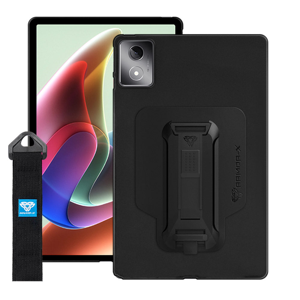 ARMOR-X Lenovo Tab K11 Plus TB352 shockproof case, impact protection cover with hand strap and kick stand. One-handed design for your workplace.