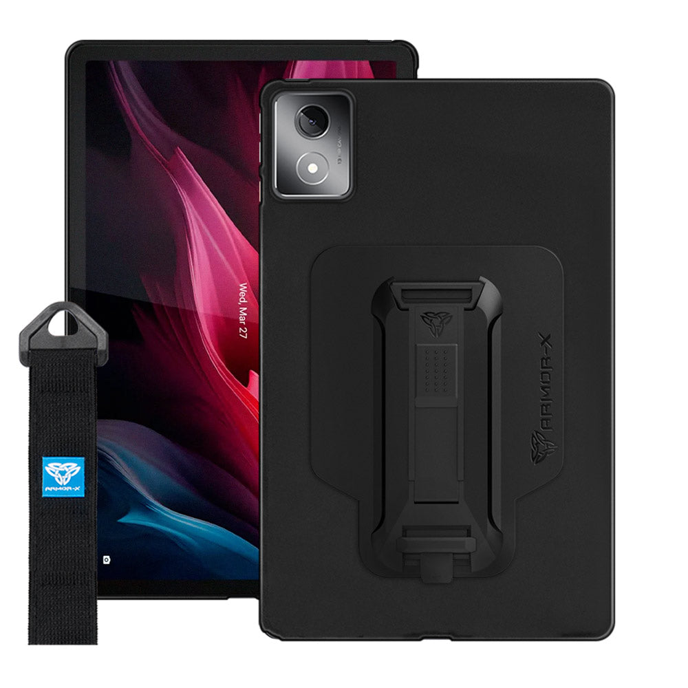 ARMOR-X Lenovo Tab K11 Plus TB352 shockproof case, impact protection cover with hand strap and kick stand. One-handed design for your workplace.