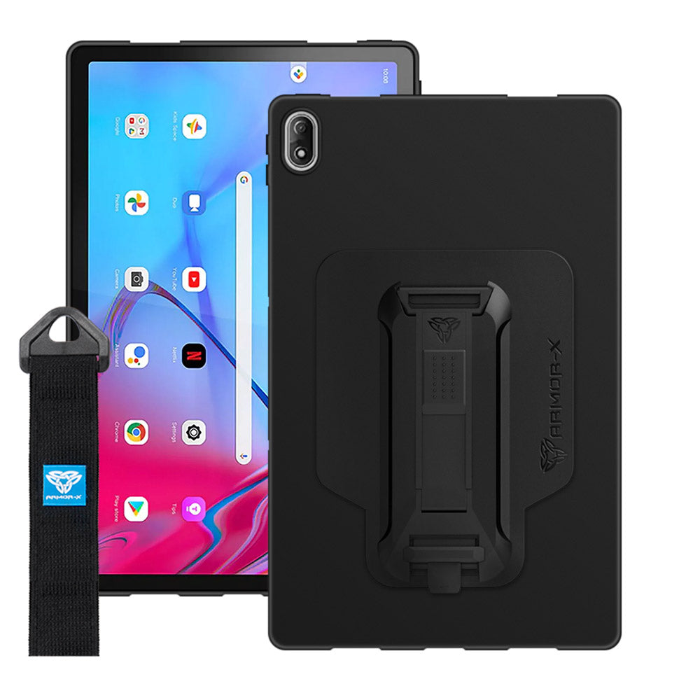 ARMOR-X Lenovo Tab K11 Pro TB-J607 shockproof case, impact protection cover with hand strap and kick stand. One-handed design for your workplace.