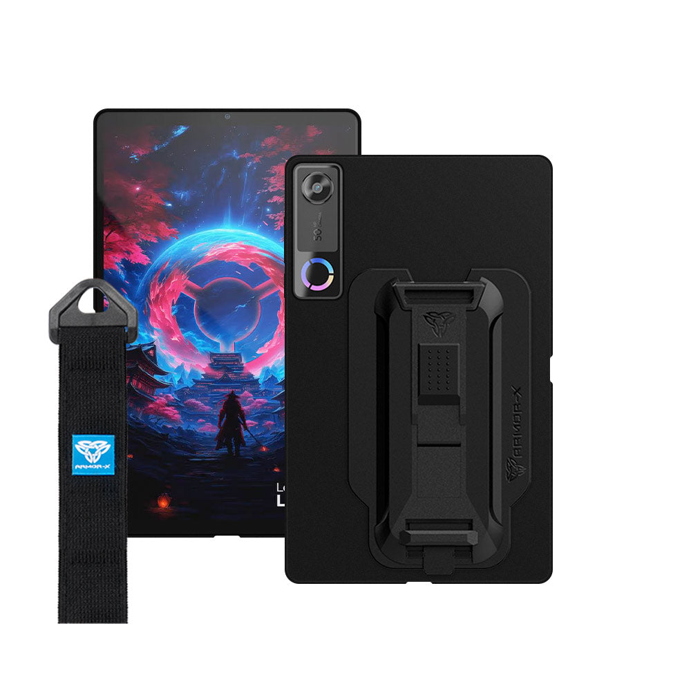 ARMOR-X Lenovo Legion Tab (Gen 5) TB323 / Legion Y700 (Gen 5) 2026 shockproof case, impact protection cover with hand strap and kick stand. One-handed design for your workplace.