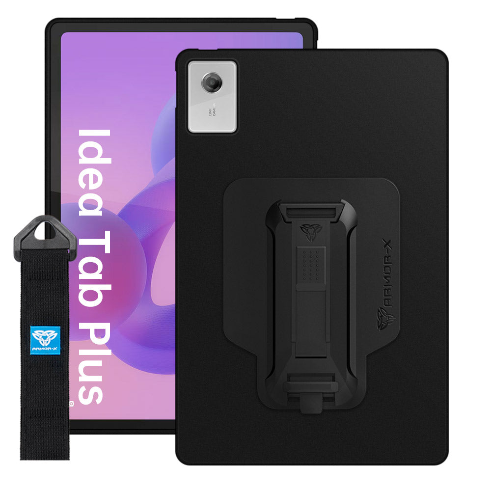 ARMOR-X Lenovo Tab K12 TB361 / Lenovo Idea Tab Plus ( 12.1" TB361 ) shockproof case, impact protection cover with hand strap and kick stand. One-handed design for your workplace.