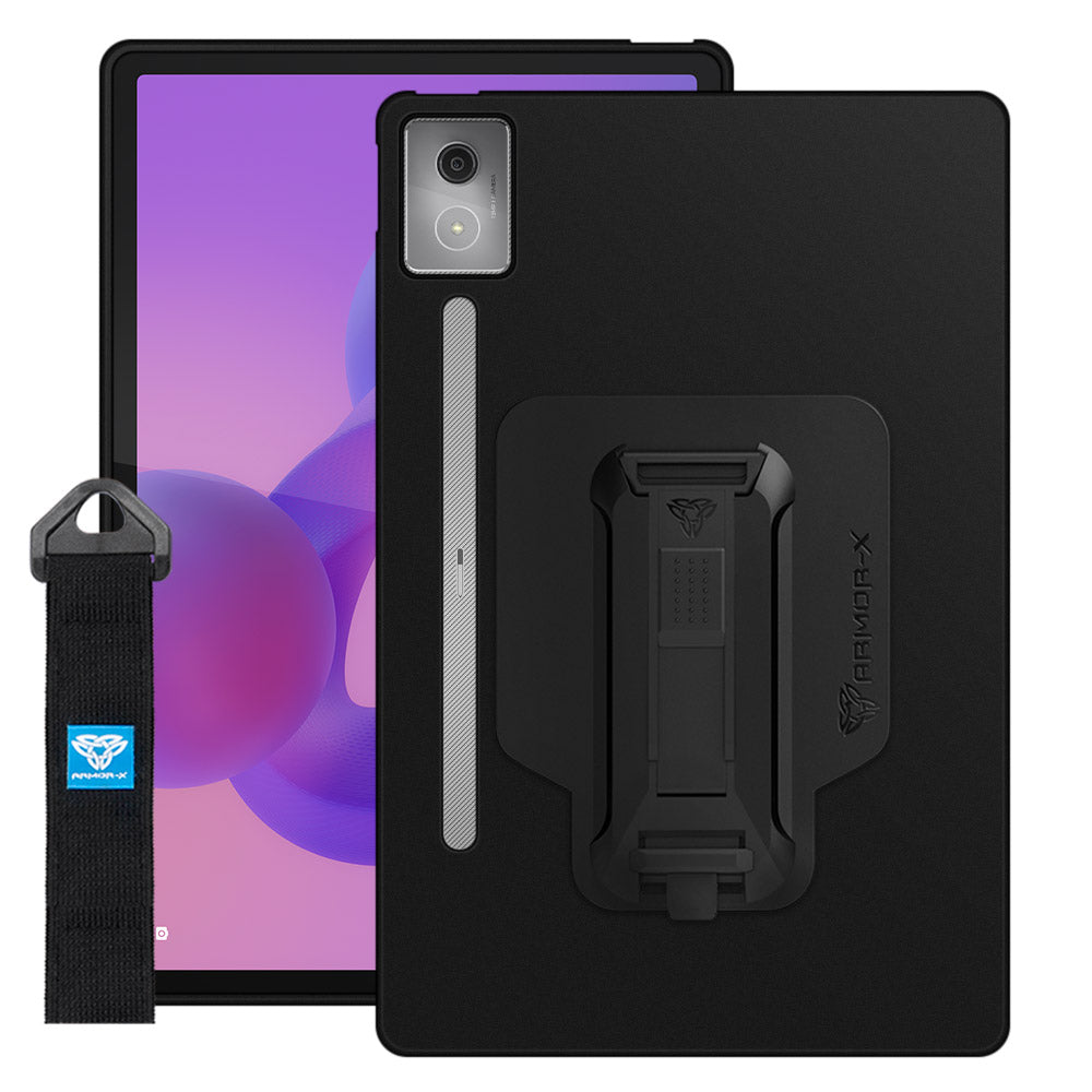 ARMOR-X Lenovo Idea Tab Pro TB373 shockproof case, impact protection cover with hand strap and kick stand. One-handed design for your workplace.