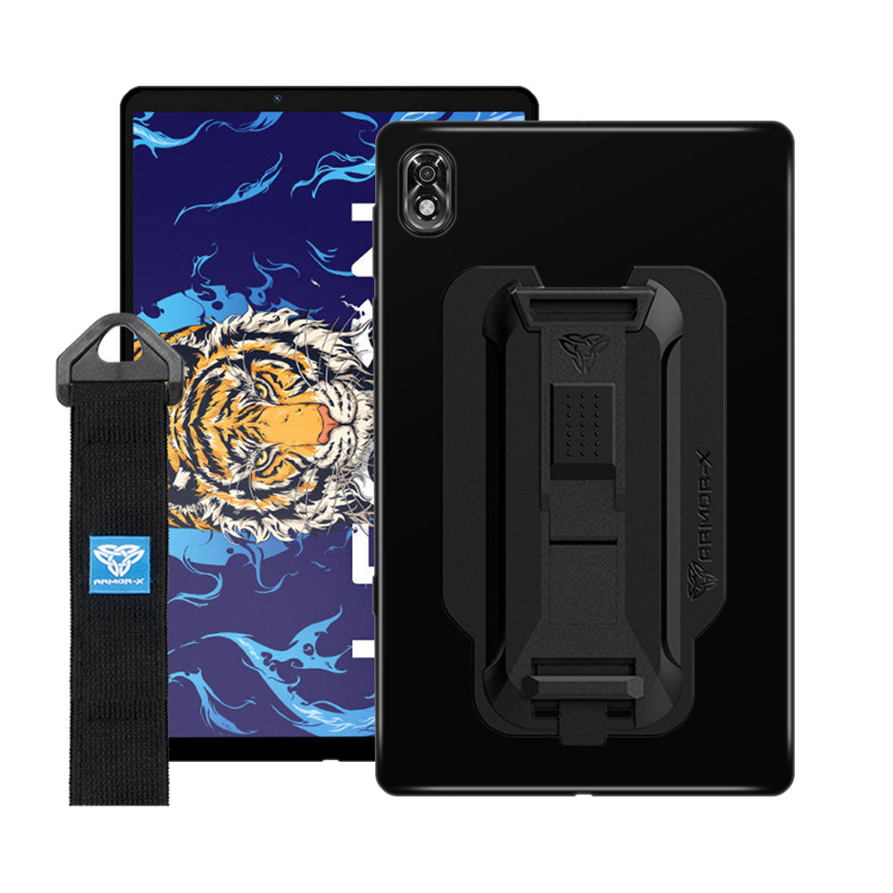 ARMOR-X Lenovo Legion Y700 TB-9707F shockproof case, impact protection cover with hand strap and kick stand. One-handed design for your workplace.