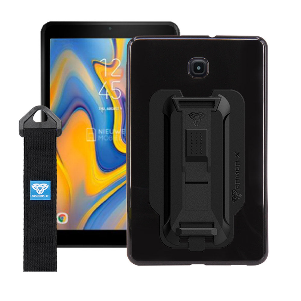 PXS-SS38 | Samsung Galaxy Tab A 8.0 (2018) T387VZ (Verizon) | Shockproof Case w/ Kickstand & hand strap & X-Mount