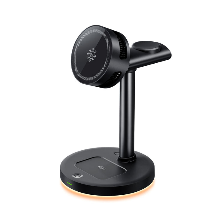 ARMOR-X Qi2.2 25W 3-in-1 Wireless Charger Compatible with iPhone, Apple Watch, AirPods. Equipped with a high-performance smart chipset, the station intelligently distributes power to ensure stable, high-speed charging for your phone, watch, and earbuds at the same time. Qi2 certification guarantees strong magnetic alignment and optimized charging efficiency for compatible devices.