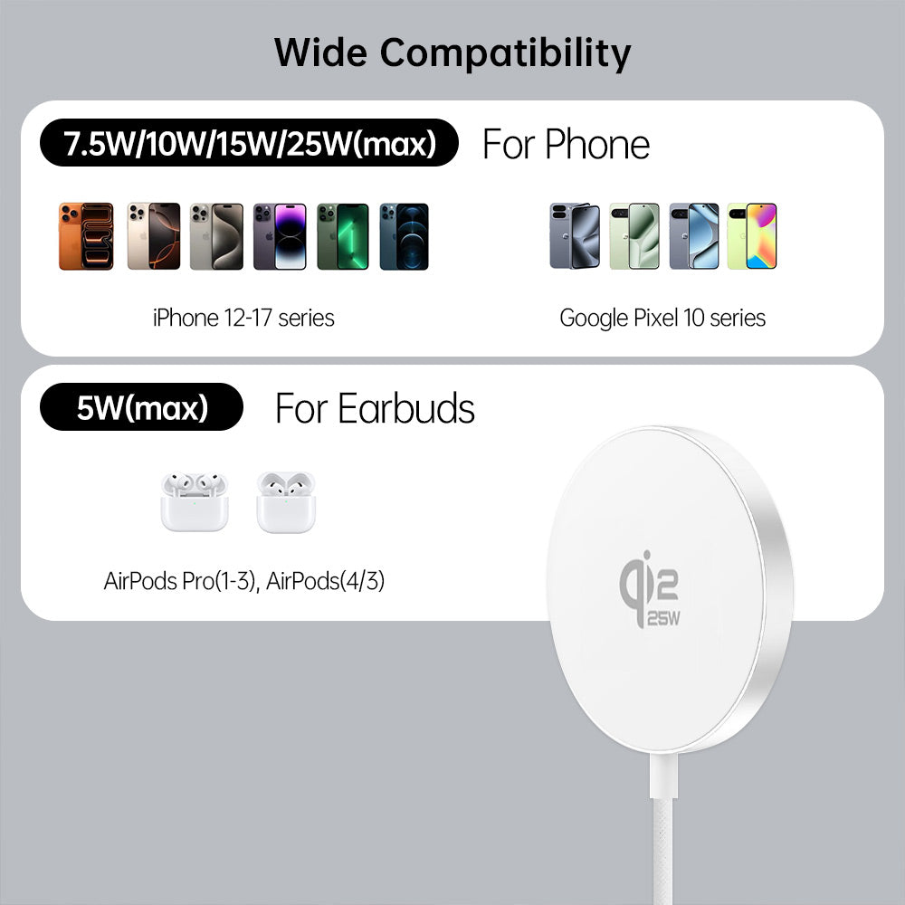 QI2-02 | Qi2.2 25W Wireless Charger Compatible with iPhone, AirPods