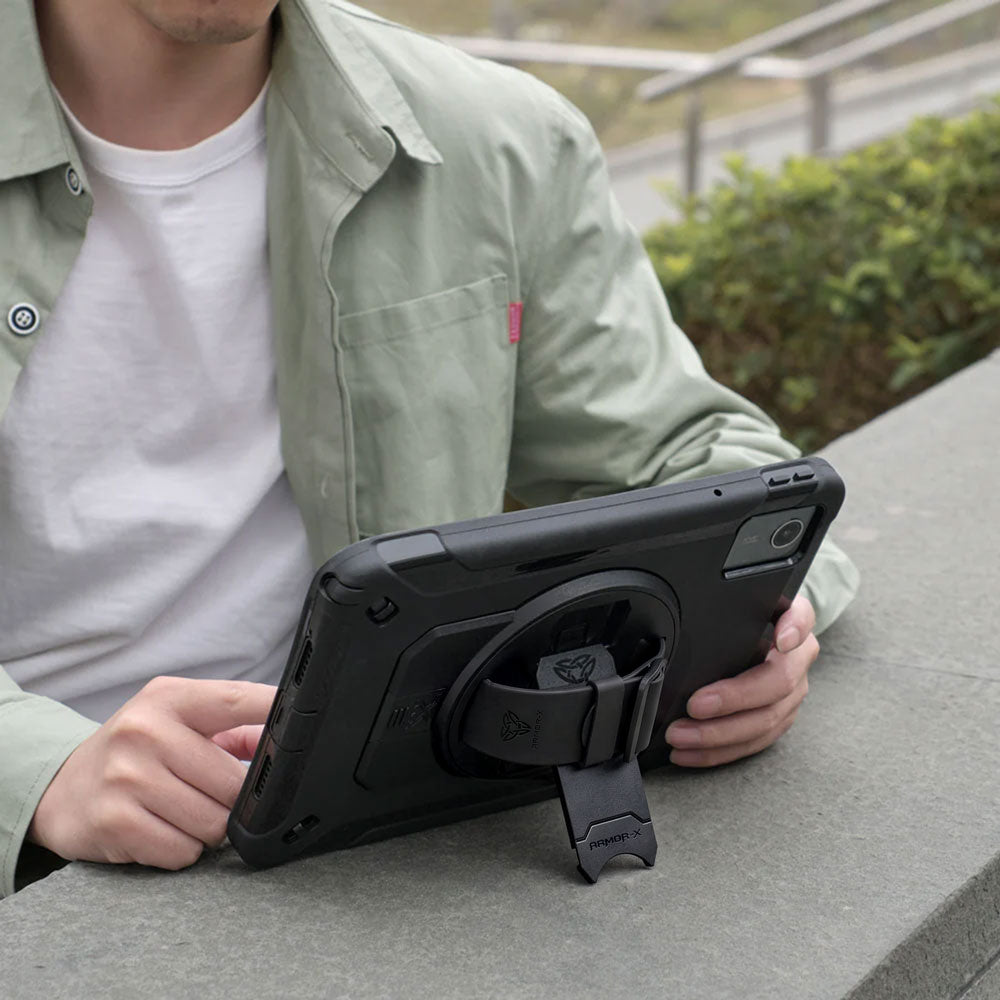 ARMOR-X Lenovo Tab shockproof case, impact protection cover with hand strap and kick stand.