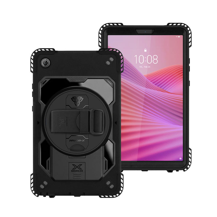 ARMOR-X Lenovo Tab K9 / Lenovo Tab One TB305 Healthcare-ready medical-grade rugged case with disinfection-ready construction, MIL-STD-810H drop protection, rainproof design, silicone hand strap, kickstand, and X-DOCK modular ecosystem for clinical workflows.