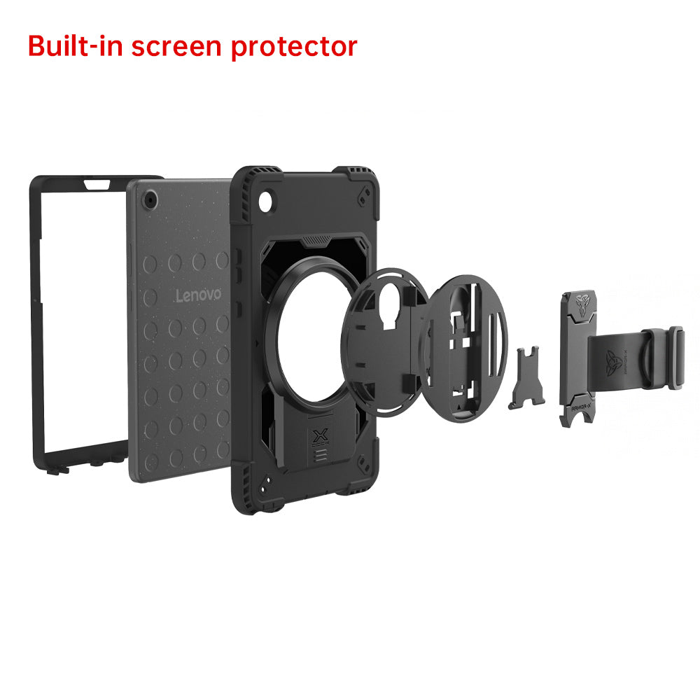 ARMOR-X Lenovo Tab K9 / Lenovo Tab One TB305 Healthcare-ready medical-grade rugged case with disinfection-ready construction, MIL-STD-810H drop protection, rainproof design, silicone hand strap, kickstand, and X-DOCK modular ecosystem for clinical workflows.