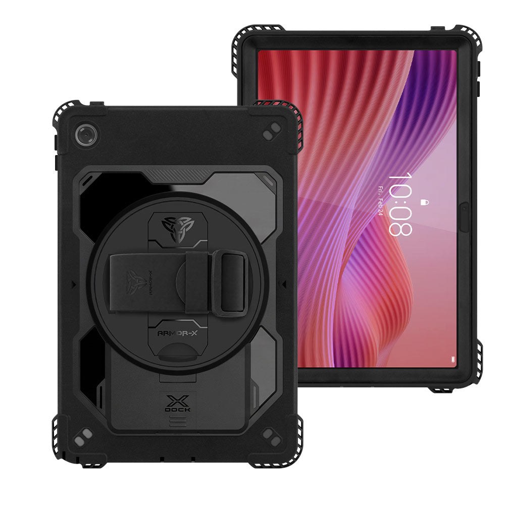 ARMOR-X Lenovo Tab K10 Gen 2 TB311 / Lenovo Tab ( 10.1" TB311 ) Healthcare-ready medical-grade rugged case with disinfection-ready construction, MIL-STD-810H drop protection, rainproof design, silicone hand strap, kickstand, and X-DOCK modular ecosystem for clinical workflows.