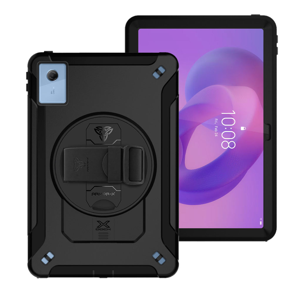 ARMOR-X Lenovo Tab K11 (Gen 2) / Lenovo Idea Tab ( 11" TB336 ) Healthcare-ready medical-grade rugged case with disinfection-ready construction, MIL-STD-810H drop protection, rainproof design, silicone hand strap, kickstand, and X-DOCK modular ecosystem for clinical workflows.