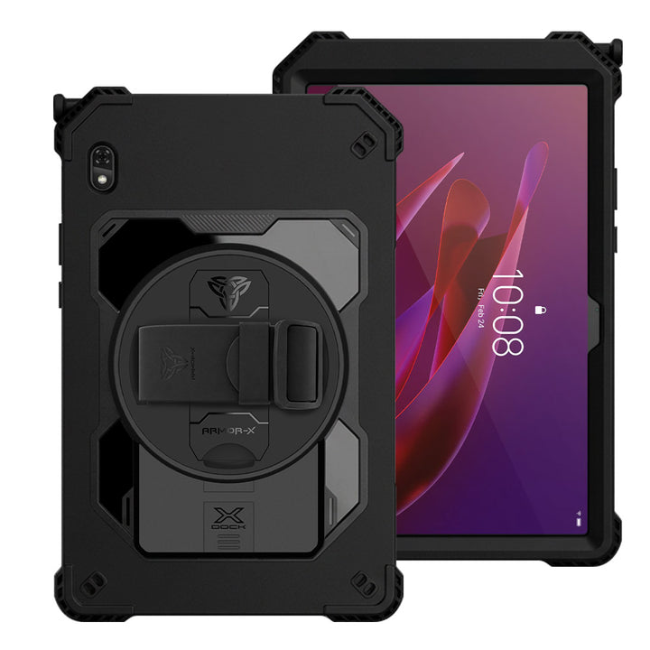 ARMOR-X Lenovo ThinkTab X11 (Gen 1) TB353 Healthcare-ready medical-grade rugged case with disinfection-ready construction, MIL-STD-810H drop protection, rainproof design, silicone hand strap, kickstand, and X-DOCK modular ecosystem for clinical workflows.