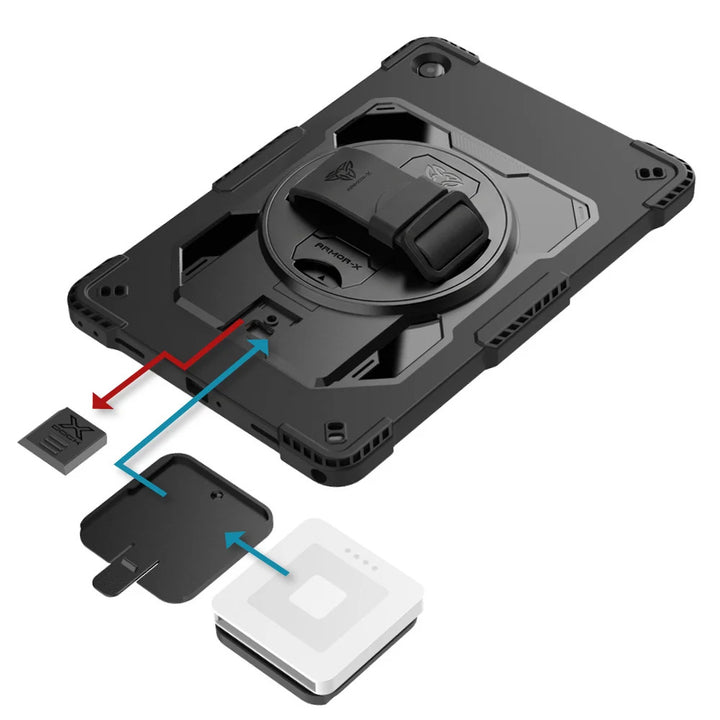 ARMOR-X case with X-DOCK Modular Eco-System. Whether you need a card reader, portable printer, HDMI or Lan connection, extra battery life or additional storage, you can select and attach the modules that best suit your workflow.