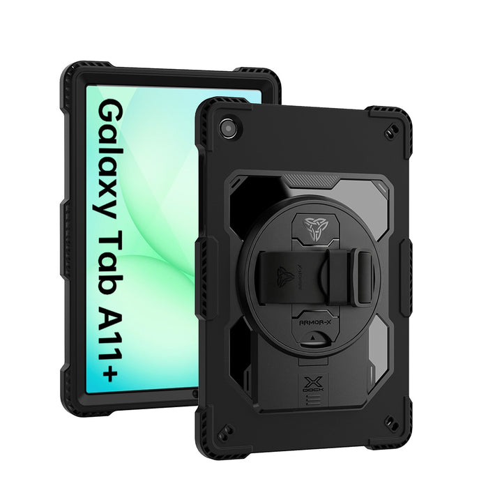 ARMOR-X Samsung Galaxy Tab A11+ A11 Plus ( 11" ) SM-X230 X235 X236 X238 / A9+ A9 Plus ( 11" ) Healthcare-ready medical-grade rugged case with disinfection-ready construction, MIL-STD-810H drop protection, rainproof design, silicone hand strap, kickstand, and X-DOCK modular ecosystem for clinical workflows.