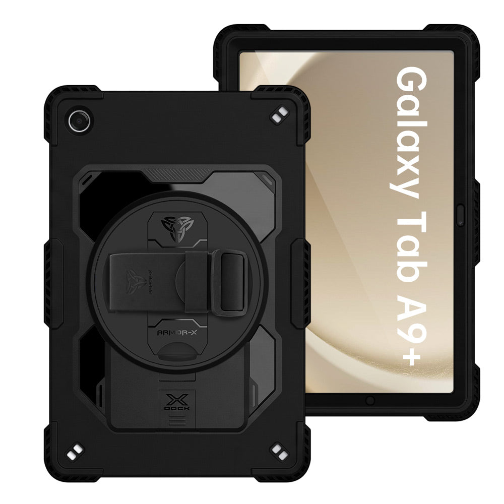 ARMOR-X Samsung Galaxy Tab A11+ A11 Plus ( 11" ) SM-X230 X235 X236 X238 / A9+ A9 Plus ( 11" ) Healthcare-ready medical-grade rugged case with disinfection-ready construction, MIL-STD-810H drop protection, rainproof design, silicone hand strap, kickstand, and X-DOCK modular ecosystem for clinical workflows.