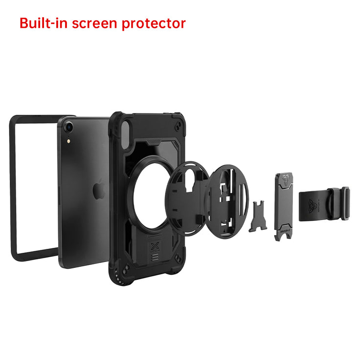 ARMOR-X iPad mini (A20 Pro) Healthcare-ready medical-grade rugged case with disinfection-ready construction, MIL-STD-810H drop protection, rainproof design, silicone hand strap, kickstand, and X-DOCK modular ecosystem for clinical workflows.