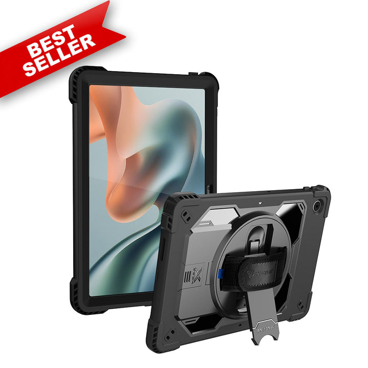 ARMOR-X Motorola Moto Pad 60 Lite shockproof case, impact protection cover with hand strap and kick stand.