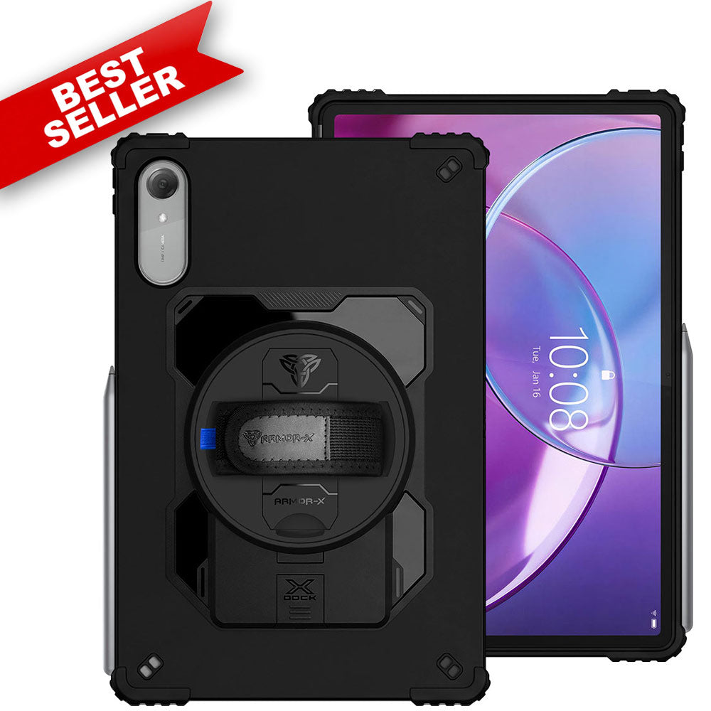 ARMOR-X Lenovo Idea Tab Pro (Gen 2) TB390 shockproof case, impact protection cover with hand strap and kick stand.