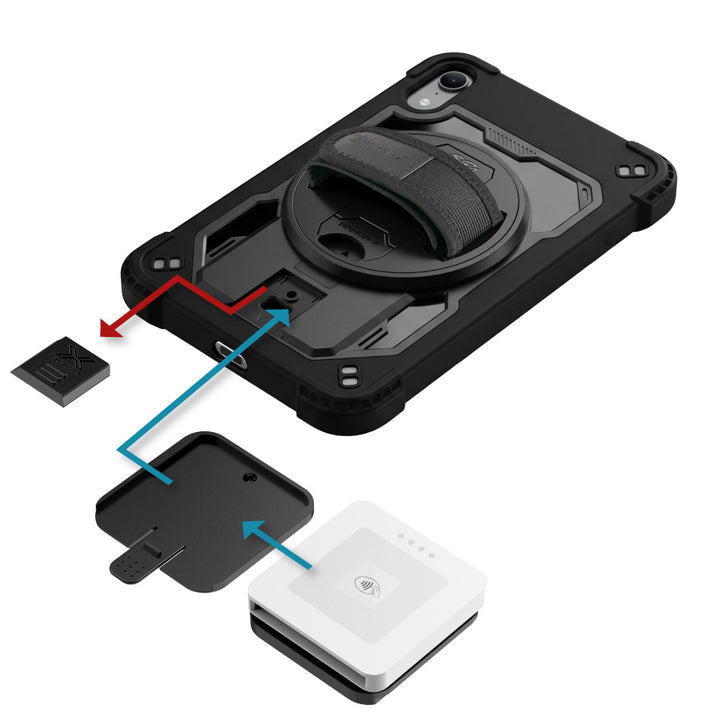 ARMOR-X iPad mini (A20 Pro) case. Whether you need a card reader, portable printer, HDMI or Lan connection, extra battery life or additional storage, you can select and attach the modules that best suit your workflow.