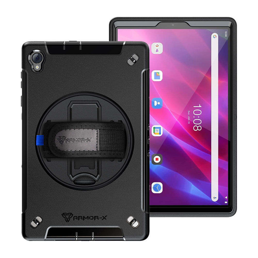 ARMOR-X Lenovo Tab K10 ( TB-X6C6F/X/L TB-X6C6NBF/X/L ) shockproof case, impact protection cover with hand strap and kick stand. One-handed design for your workplace.