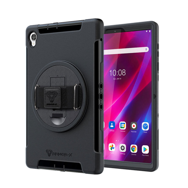 ARMOR-X Lenovo Tab K10 ( TB-X6C6F/X/L TB-X6C6NBF/X/L ) shockproof case, impact protection cover with hand strap and kick stand. One-handed design for your workplace.