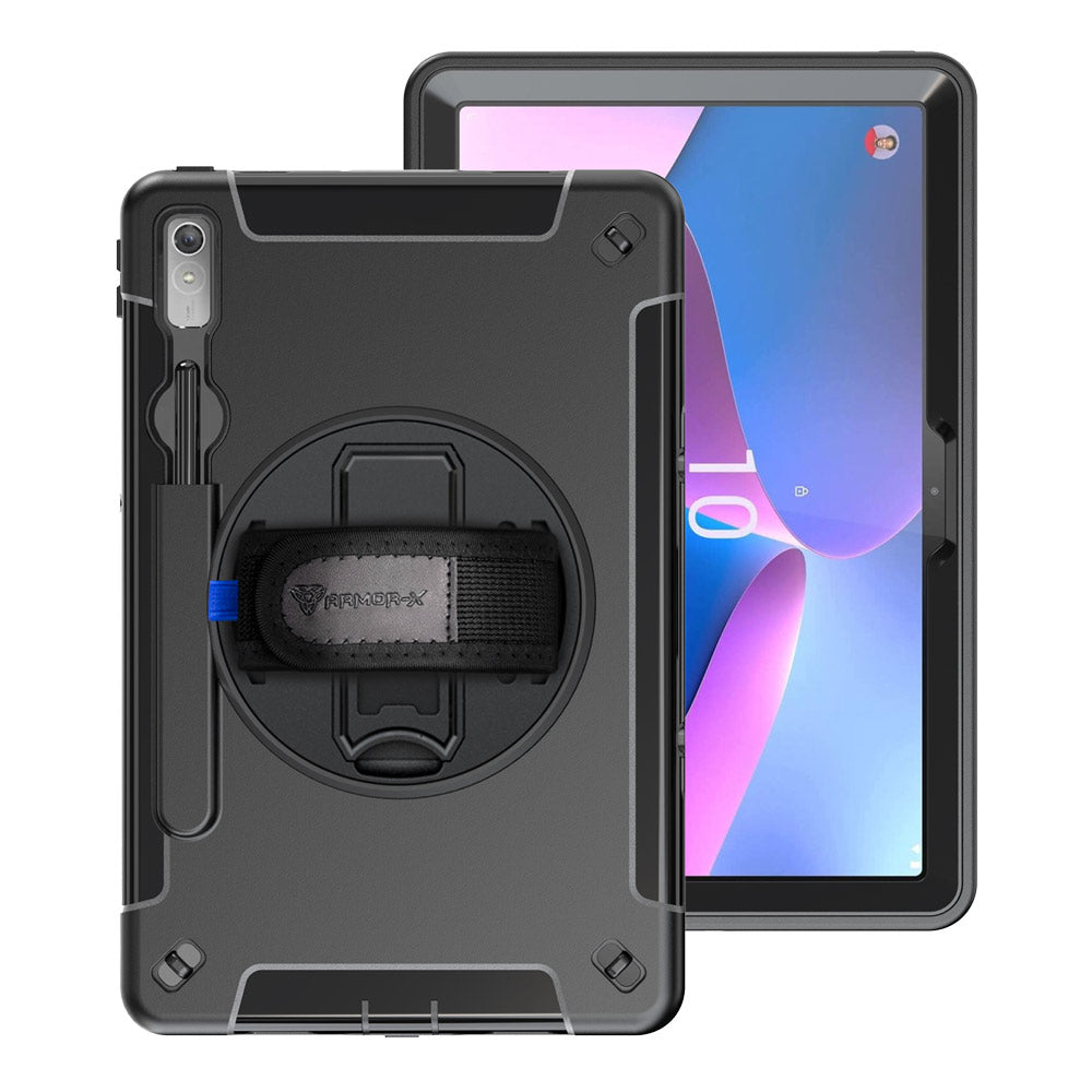 ARMOR-X Lenovo Tab P11 Pro Gen 2 TB132FU shockproof case, impact protection cover with hand strap and kick stand. One-handed design for your workplace.