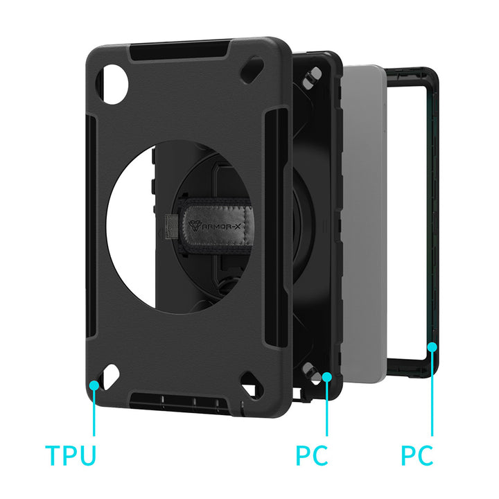 ARMOR-X Samsung Galaxy Tab A11 ( 8.7" ) SM-X133 / SM-X135 shockproof case, impact protection cover with hand strap and kick stand. Ultra 3 layers impact resistant design.