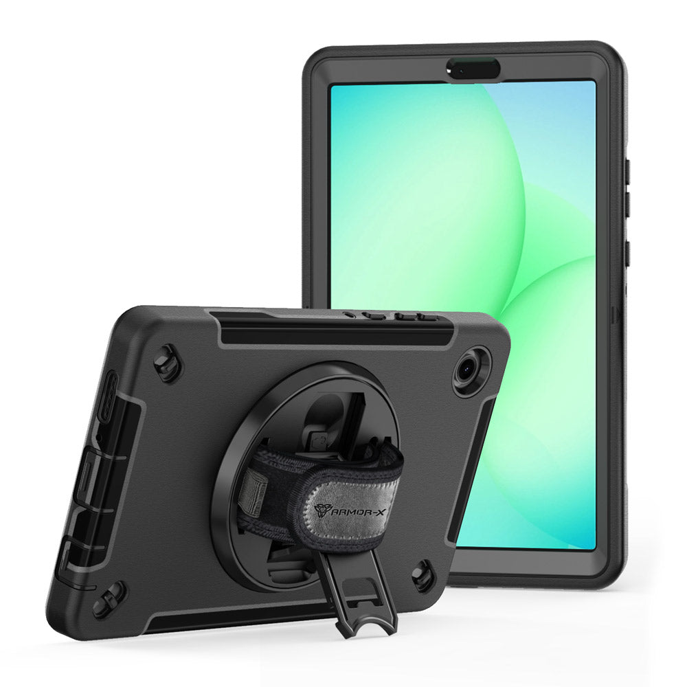 ARMOR-X Samsung Galaxy Tab A11 ( 8.7" ) SM-X133 / SM-X135 shockproof case, impact protection cover with hand strap and kick stand. One-handed design for your workplace.