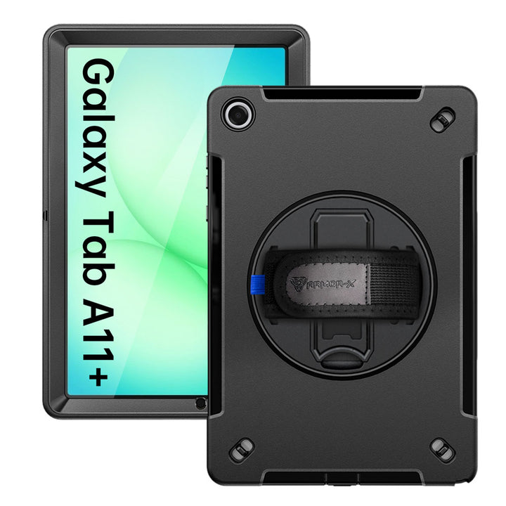 ARMOR-X Samsung Galaxy Tab A11+ A11 Plus ( 11" ) SM-X230 / SM-X235 / SM-X236 shockproof case, impact protection cover with hand strap and kick stand. One-handed design for your workplace.