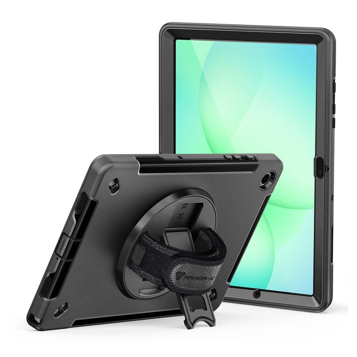 ARMOR-X Samsung Galaxy Tab A11+ A11 Plus ( 11" ) SM-X230 / SM-X235 / SM-X236 shockproof case, impact protection cover with hand strap and kick stand. One-handed design for your workplace.