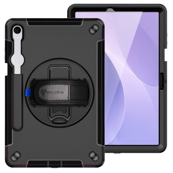 ARMOR-X Samsung Galaxy Tab S12+ S12 Plus SM-X840 / X846 shockproof case, impact protection cover with hand strap and kick stand. One-handed design for your workplace.
