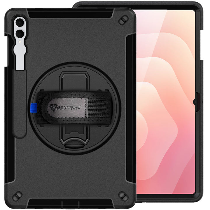 ARMOR-X Samsung Galaxy Tab S11 Ultra SM-X930 / X936 shockproof case, impact protection cover with hand strap and kick stand. One-handed design for your workplace.