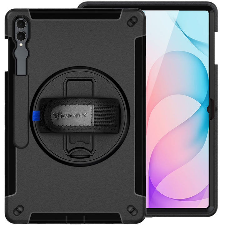 ARMOR-X Samsung Galaxy Tab S12 Ultra SM-X940 / X946 shockproof case, impact protection cover with hand strap and kick stand. One-handed design for your workplace.