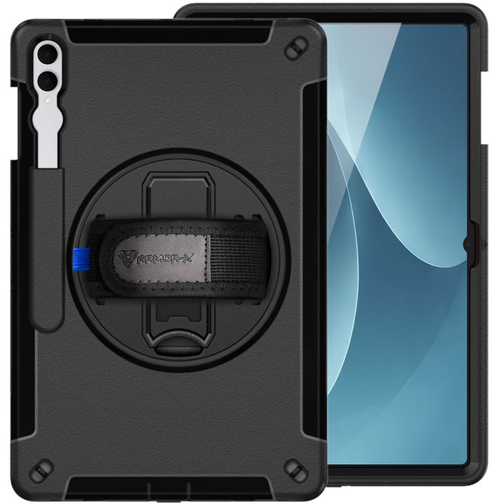 ARMOR-X Samsung Galaxy Tab S12 Ultra SM-X940 / X946 shockproof case, impact protection cover with hand strap and kick stand. One-handed design for your workplace.