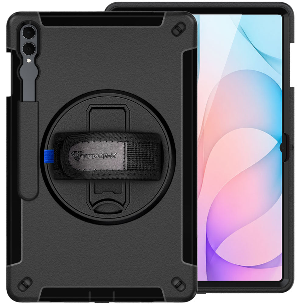 ARMOR-X Samsung Galaxy Tab S12 Ultra SM-X940 / X946 shockproof case, impact protection cover with hand strap and kick stand. One-handed design for your workplace.