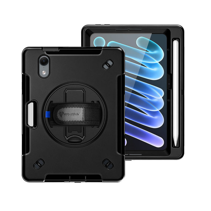 ARMOR-X iPad mini (A20 Pro) shockproof case, impact protection cover with hand strap and kick stand. One-handed design for your workplace.