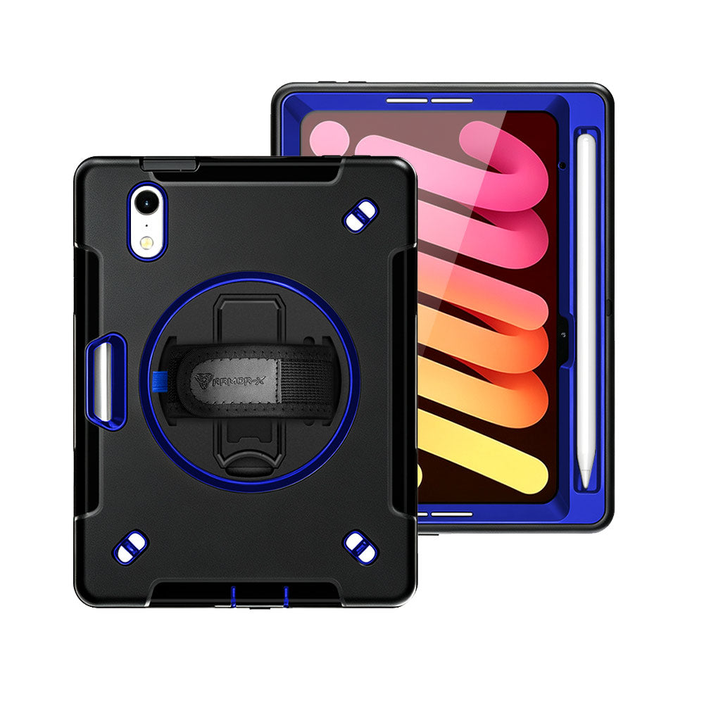 RIN-iPad-M8 | iPad mini 8 | Rainproof military grade rugged case with hand strap and kick-stand