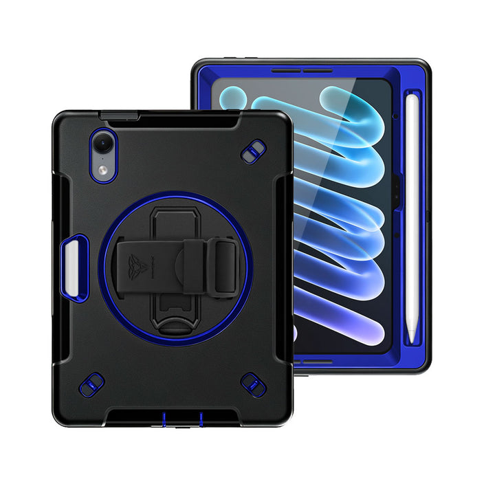 RIN-iPad-M8 | iPad mini (A20 Pro) | Rainproof military grade rugged case with hand strap and kick-stand