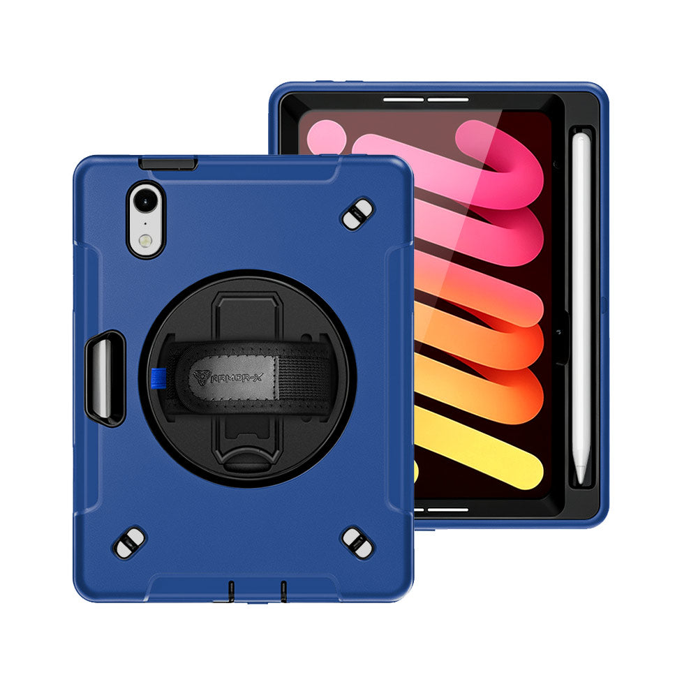 RIN-iPad-M8 | iPad mini 8 | Rainproof military grade rugged case with hand strap and kick-stand