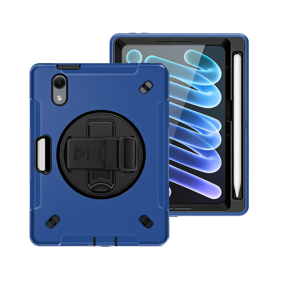 RIN-iPad-M8 | iPad mini (A20 Pro) | Rainproof military grade rugged case with hand strap and kick-stand