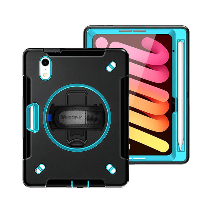 RIN-iPad-M8 | iPad mini 8 | Rainproof military grade rugged case with hand strap and kick-stand